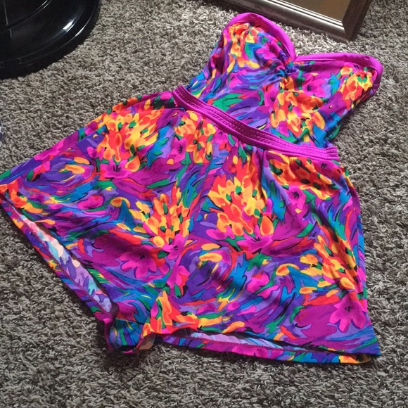 Vintage Other - 1980s lands end retro psychedelic floral swimsuit